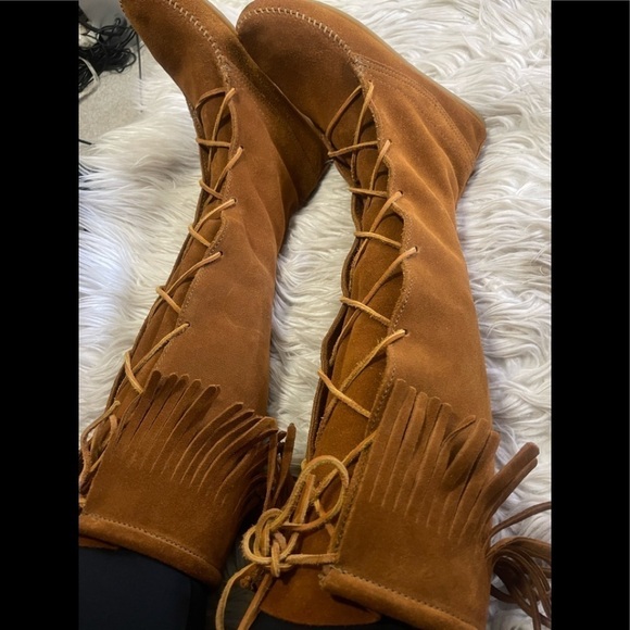 Minnetonka lace front knee high moccasins boots - Picture 4 of 11